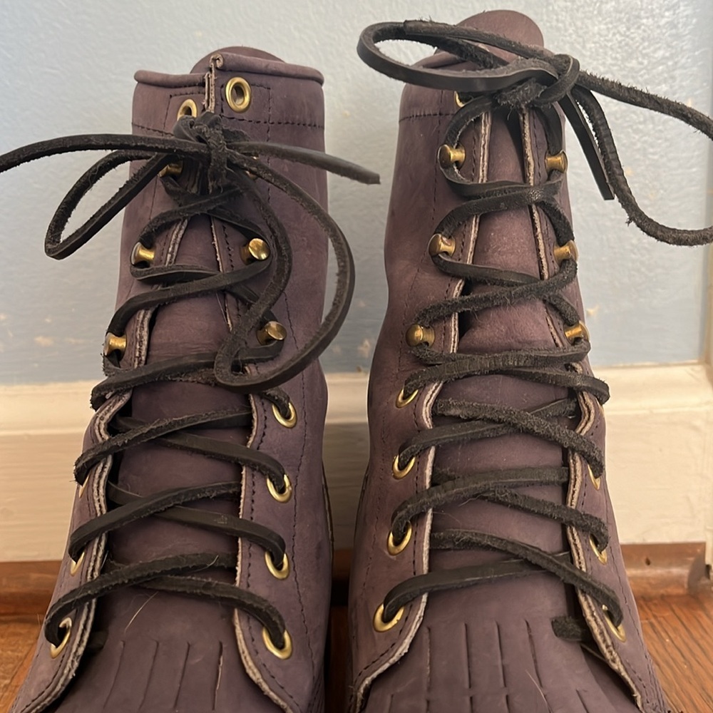 Justin Boots Purple Soft Suede Leather Lace Up Combat Moto Boots With Box - Picture 3 of 15